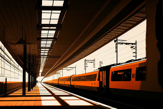 train en gare illustration minimaliste