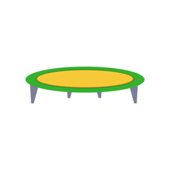 Round trampoline for kids and adults vector illustration. Bouncy object for children playroom or sports center isolated on white background. Childhood, fitness, leisure concept