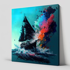 paint splatter on canvas rowdy sea boat ship underwater splash water ocean art wave textured desing color rainbow