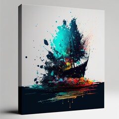 paint splatter on canvas rowdy sea boat ship underwater splash water ocean art wave textured desing color 