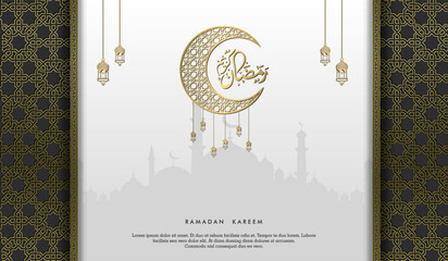 islamic greeting ramadan kareem card square background white gold color design  for islamic party