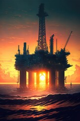 oil rig at sunset made with generative ai