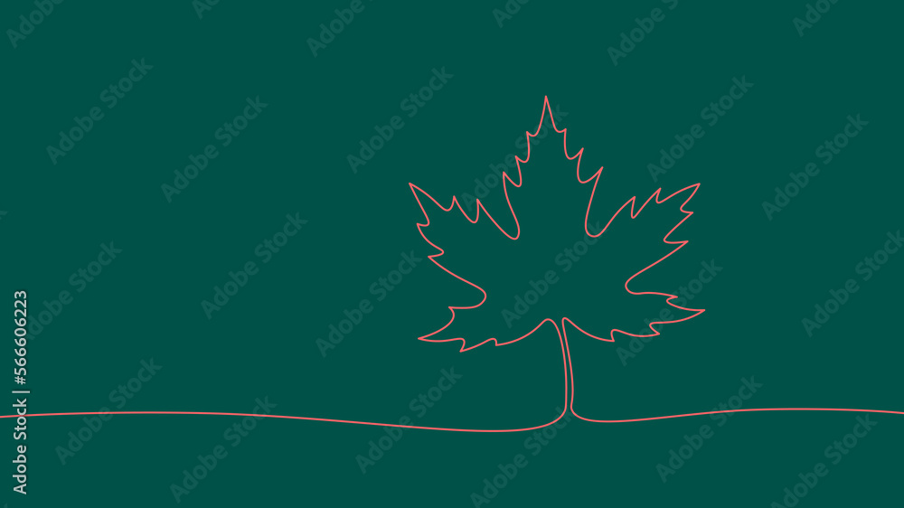 Wall mural One line continuous canadian maple leaf symbol concept. Silhouette autumn leaves acer tree. Digital white single line sketch drawing vector illustration