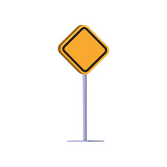 Cartoon empty yellow road sign isolated on white. Vector illustration of construction equipment. Roadside concept
