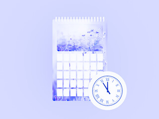3d rendering 
calendar and clock with abstract composition in minimal design.