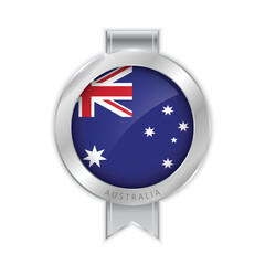 Flag of Australia Silver Medal Vector. Realistic 3d silver trophy award medals for winner. Honor prize. Realistic illustration.