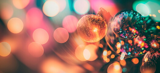 Obraz na płótnie Canvas Llittering shine bulbs lights background:blur of Christmas wallpaper decorations concept Generative AI