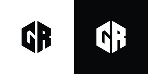 Fototapeta Letter G R polygon, Hexagonal minimal and professional logo design on black and white background obraz