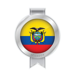 Flag of Ecuador Silver Medal Vector. Realistic 3d silver trophy award medals for winner. Honor prize. Realistic illustration.