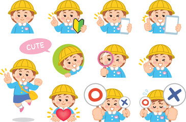 園児の女の子バリエーション　初心者マーク　スマートフォン　タブレット　虫眼鏡　ハート　まるばつクイズ