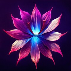 Illustration of glowing luminescent magic flower on a black background.
