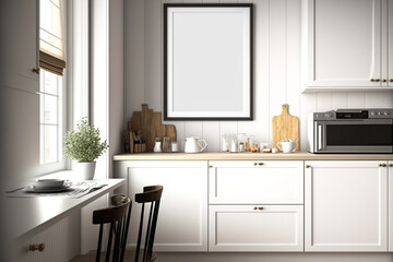 Fototapeta na wymiar mockup frame in modern kitchen interior with kitchen
