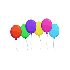 Flying balloons as decoration for party vector illustration. Inflatable spheres, balloons for wedding, festival or carnival isolated on white background. Decoration, celebration concept