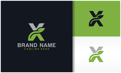 Letter X natural ecology logo with leaves