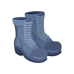 Blue military boots for workers vector illustration. Cartoon drawing of clothes, accessory or equipment for industrial work isolated on white background. Prevention, protection, safety concept