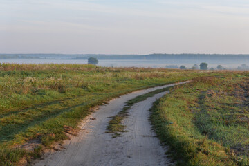 field fog dirt road