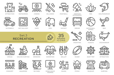 Set of conceptual icons. Vector icons in flat linear style for web sites, applications and other graphic resources. Set from the series - Recreation. Editable outline icon.	
