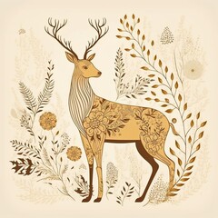 Illustration of elegant deer with floral decor. Generative AI