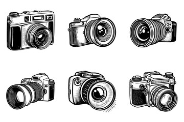 Set of SLR cameras - obrazy, fototapety, plakaty