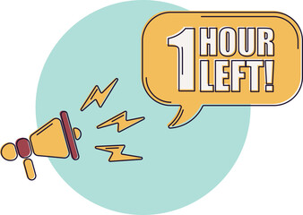 Countdown left 1 hour banner. Count time sale. Icons with color shapes. Comic style.