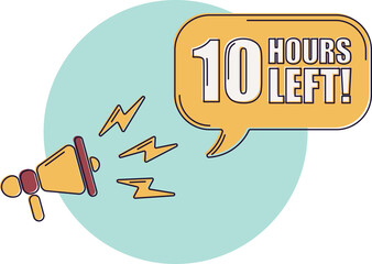 Countdown left 10 hours banner. Count time sale. Icons with color shapes. Comic style.