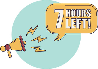 Countdown left 7 hours banner. Count time sale. Icons with color shapes. Comic style.