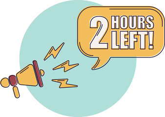 Countdown left 2 hours banner. Count time sale. Icons with color shapes. Comic style.