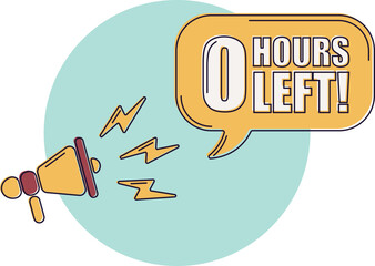 Countdown left 0 hours banner. Count time sale. Icons with color shapes. Comic style.