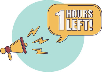 Countdown left 1 hours banner. Count time sale. Icons with color shapes. Comic style.