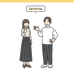 シンプルな男女のポジティブな立ち姿セット　イラスト素材