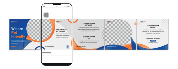 Instagram Carousel Template, Editable instagram carousel post for pet. microblog carousel social media post for pet friendly business