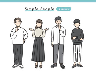 シンプルな男女のネガティブな立ち姿セット　イラスト素材