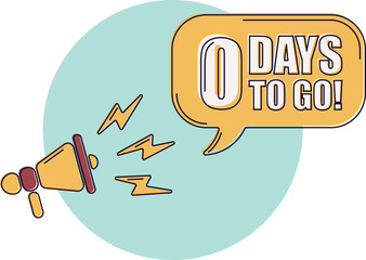 Number 0 of days left to go. Badge with, sale, landing page, banner. Icons with color shapes.
