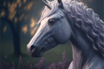 Fototapeta na wymiar a beautiful unicorn in nature, created with generative ai technology