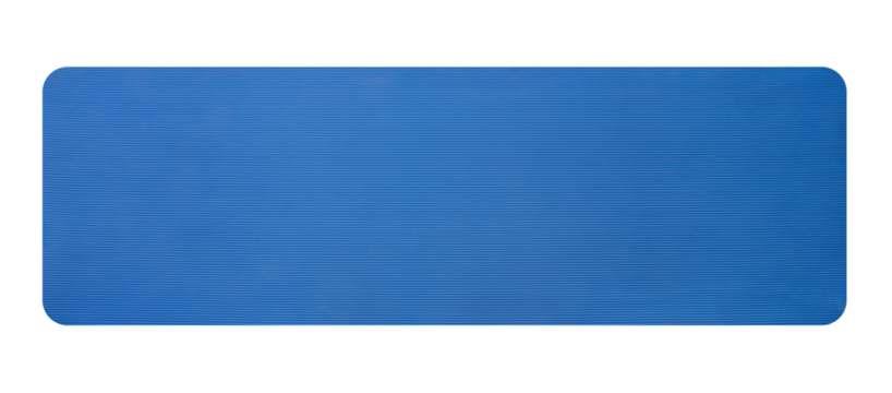 Top view of Blue rolled out yoga mat isolated on white background with clipping path