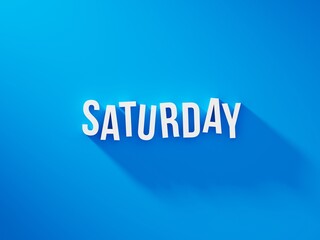 Saturday white text word on blue background with soft shadow