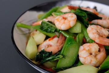 Spicy Chinese Kale Salad with Shrimp, Asian food style