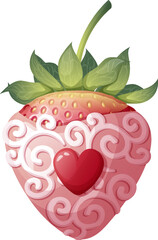 Strawberries in chocolate with decoration on an isolated background. Romance, valentine s day, sweet dessert. Vector illustration