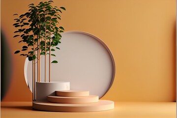 Generative Ai illustration of empty space podium display for product mockup natural background. Digital art