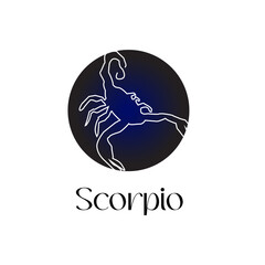 Astrological zodiac sign Scorpio in line art style on dark blue Zodiak astrology symbol