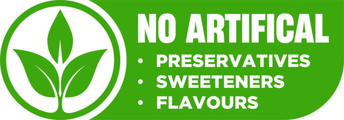 No artificial Flavors, Preservatives, added colors - Flat green vector pictogram for food labeling