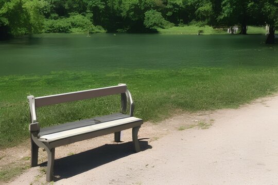 bench on the lake after rian - generative ai