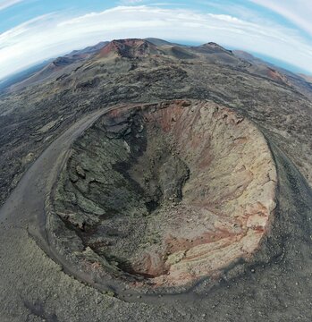 Aerial view of volcanic crater on Lanzarote