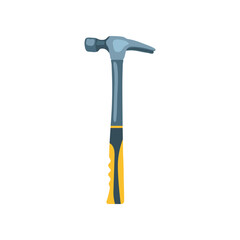 Carpenter hammer with plastic handle isolated on white background. Hammer flat vector illustration. Construction, home repair, carpentry concept