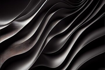 Obraz premium Generative AI illustration of black wavy abstract layer as panorama background, gain and metal