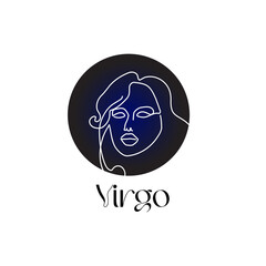 Astrological zodiac sign Virgo in line art style on dark blue Zodiak astrology symbol