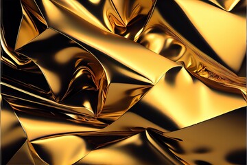 Generative AI illustration of Foil golden and silver, crumpled metal texture