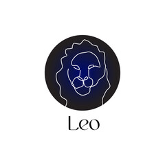 Astrological zodiac sign Leo in line art style on dark blue Zodiak astrology symbol