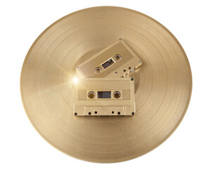 Vinyl record and cassette tape.