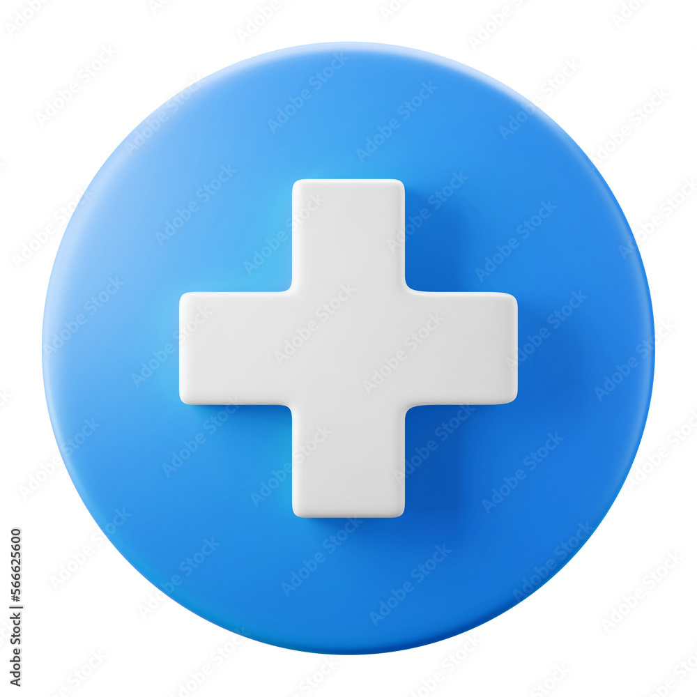 Fototapete blue circle and white plus add new create symbol user interface theme 3d icon rendering illustration
